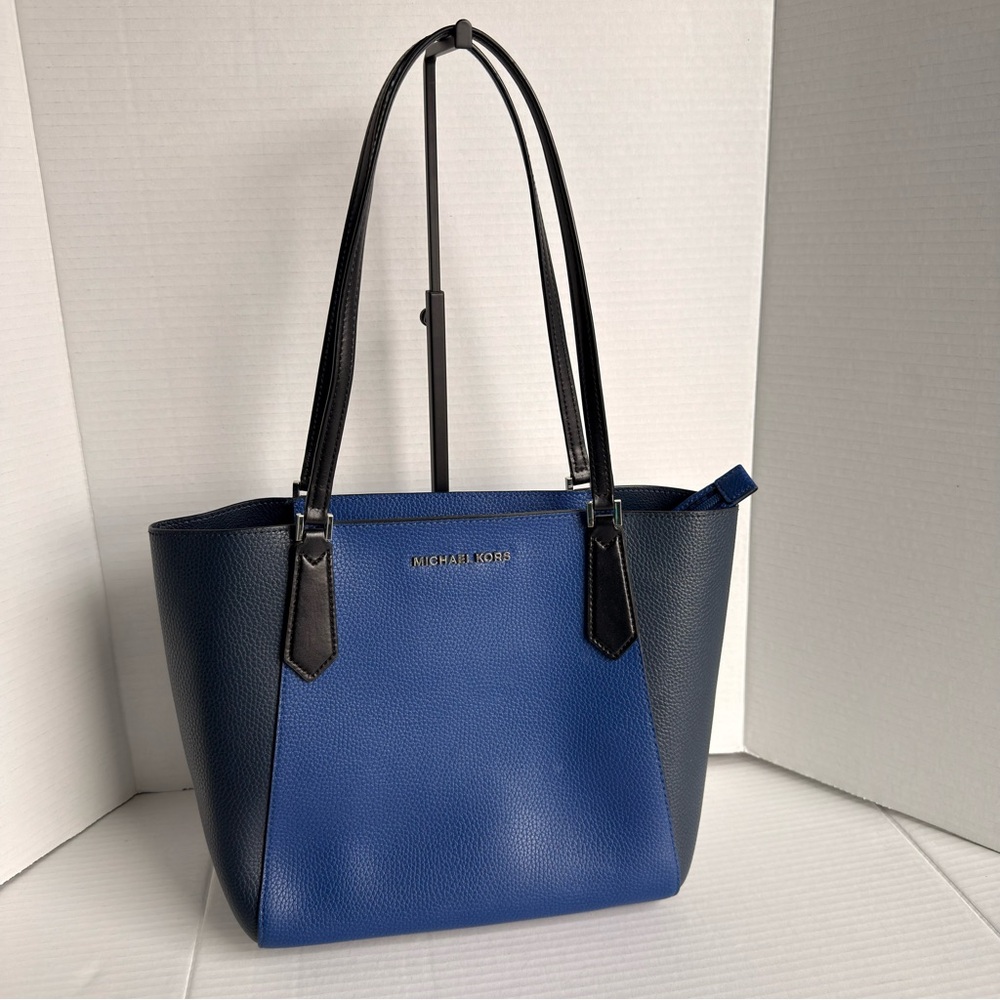 Michael Kors Two Tone Pebbled Leather Tote Bag - Blue & Black